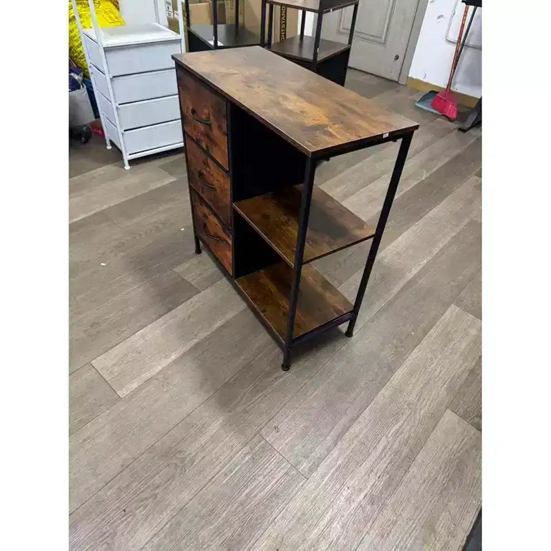 Meuble de classement à 3 tiroirs avec étagère ouverte, support d'imprimante en bois avec rangement, classeur en tissu adapté aux documents A4/Lettre pour le bureau à domicile