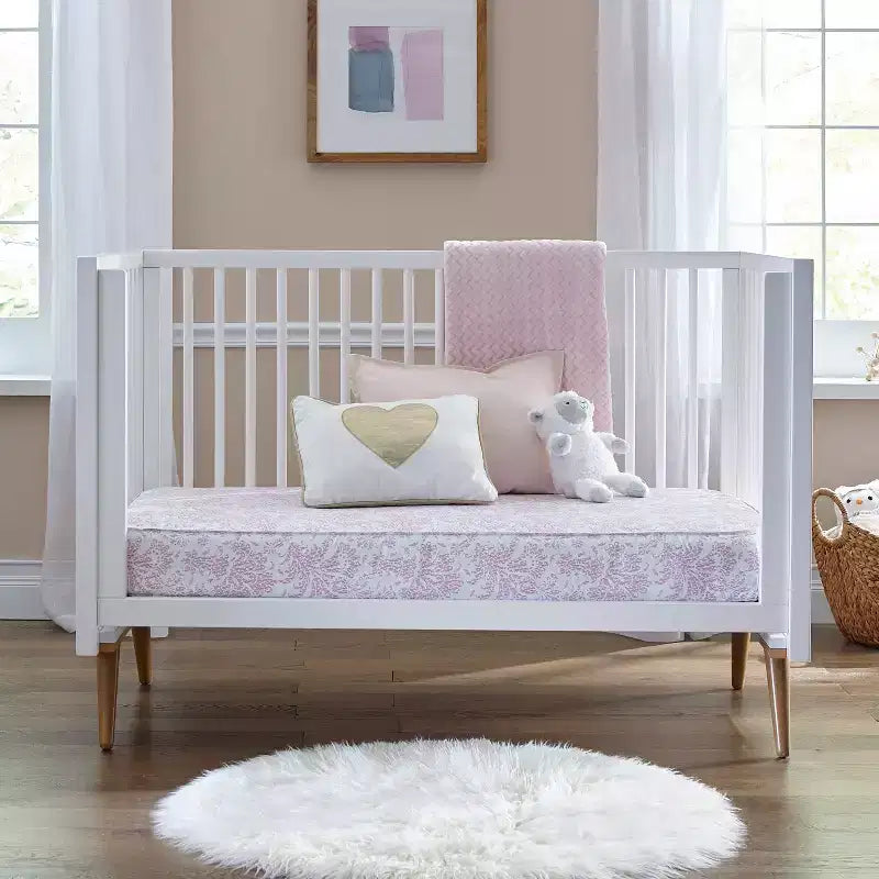 Matelas de lit de bébé et de lit pour tout-petit imperméable, housse en vinyle rose, hypoallergénique, ultra ferme, 13,3 cm