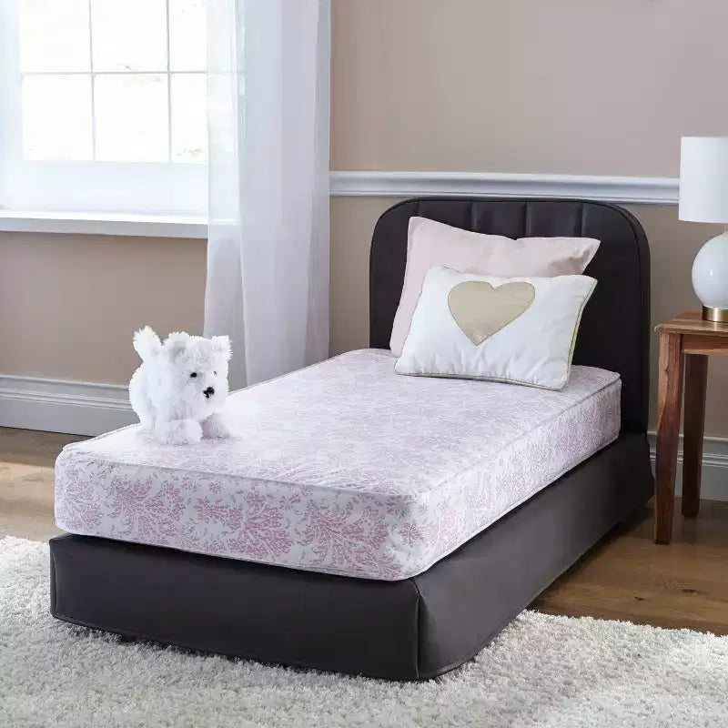 Matelas de lit de bébé et de lit pour tout-petit imperméable, housse en vinyle rose, hypoallergénique, ultra ferme, 13,3 cm