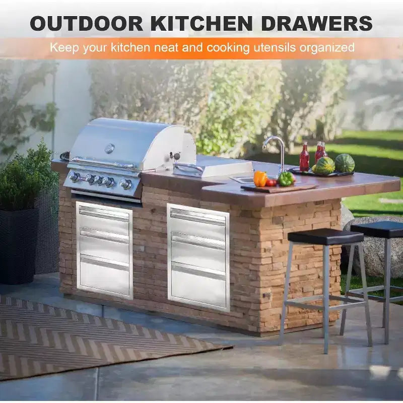 Tiroirs de cuisine d'extérieur en acier inoxydable, tiroirs d'accès pour barbecue encastrables avec panneau de ventilation et poignée, résistants aux intempéries pour îlot de barbecue, station de grillade de patio