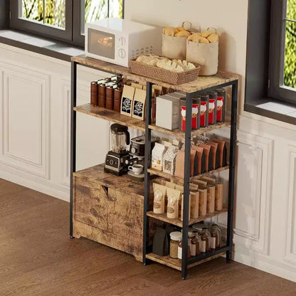 Meuble de cuisine à 5 niveaux avec armoire, organiseur de micro-ondes autoportant de 97 cm avec étagères, station de café pour cuisine, bureau