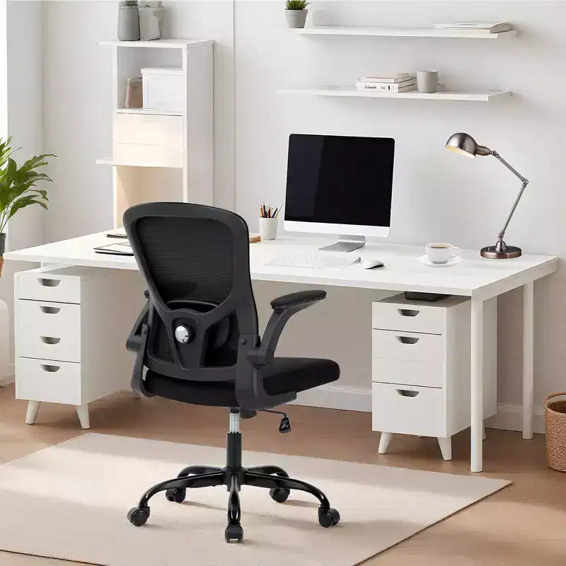 Fauteuil de bureau ergonomique à dossier haut, soutien lombaire et appui-tête réglables, accoudoirs relevables, noir