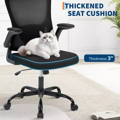 Fauteuil de bureau ergonomique à dossier haut, soutien lombaire et appui-tête réglables, accoudoirs relevables, noir