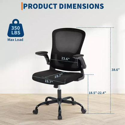 Fauteuil de bureau ergonomique à dossier haut, soutien lombaire et appui-tête réglables, accoudoirs relevables, noir
