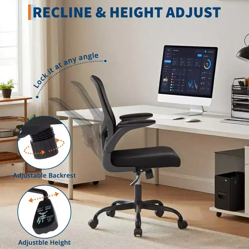 Fauteuil de bureau ergonomique à dossier haut, soutien lombaire et appui-tête réglables, accoudoirs relevables, noir