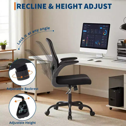 Fauteuil de bureau ergonomique à dossier haut, soutien lombaire et appui-tête réglables, accoudoirs relevables, noir