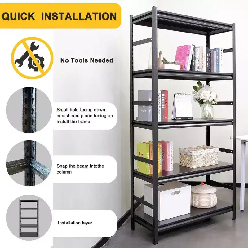 Étagères de rangement métalliques réglables à 5 niveaux de 198 cm de hauteur, étagères murales décoratives pour cuisine, garage, bureau