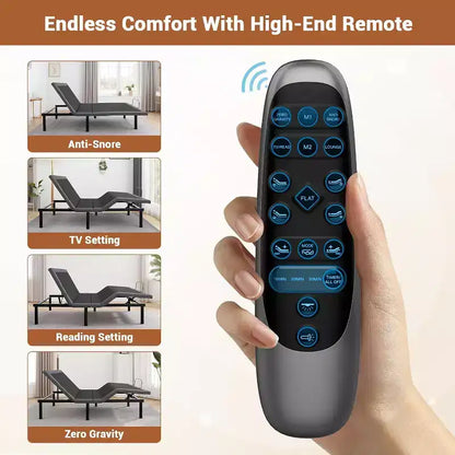 Cadre de lit réglable, inclinaison tête et pieds, cadre de lit ergonomique avec 2 ports USB et veilleuse LED, massage et télécommande sans fil, moteur silencieux, noir