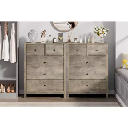 Commode 5 tiroirs - Meuble de rangement moderne en bois de 140 cm de haut avec dispositif anti-basculement pour chambre à coucher, salon, entrée, couloir et bureau à domicile