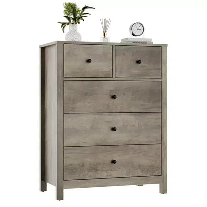 Commode 5 tiroirs - Meuble de rangement moderne en bois de 140 cm de haut avec dispositif anti-basculement pour chambre à coucher, salon, entrée, couloir et bureau à domicile