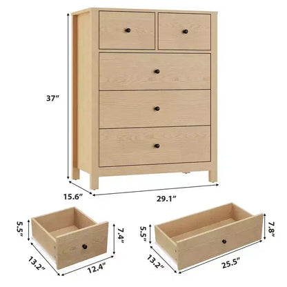 Commode 5 tiroirs - Meuble de rangement moderne en bois de 140 cm de haut avec dispositif anti-basculement pour chambre à coucher, salon, entrée, couloir et bureau à domicile