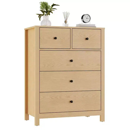 Commode 5 tiroirs - Meuble de rangement moderne en bois de 140 cm de haut avec dispositif anti-basculement pour chambre à coucher, salon, entrée, couloir et bureau à domicile