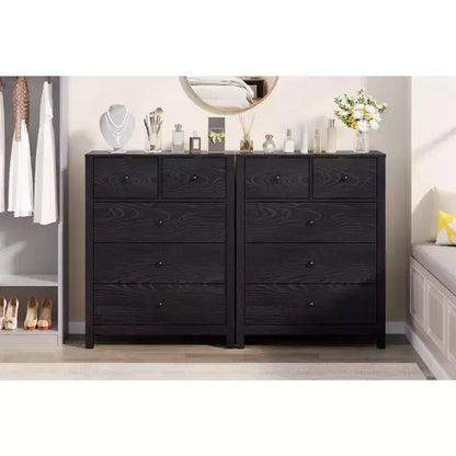 Commode 5 tiroirs - Meuble de rangement moderne en bois de 140 cm de haut avec dispositif anti-basculement pour chambre à coucher, salon, entrée, couloir et bureau à domicile