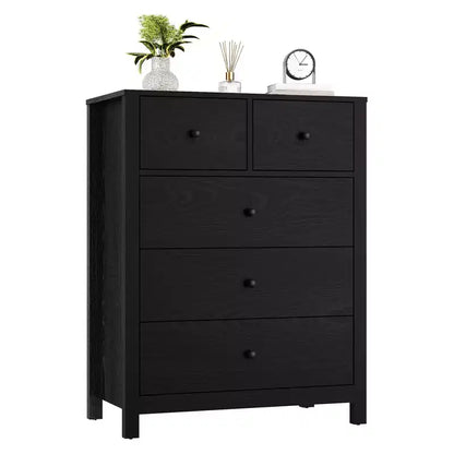 Commode 5 tiroirs - Meuble de rangement moderne en bois de 140 cm de haut avec dispositif anti-basculement pour chambre à coucher, salon, entrée, couloir et bureau à domicile