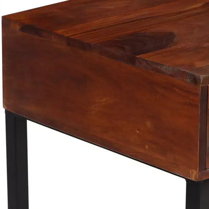 Bureau en bois massif avec accents en cuir et 3 tiroirs, marron foncé