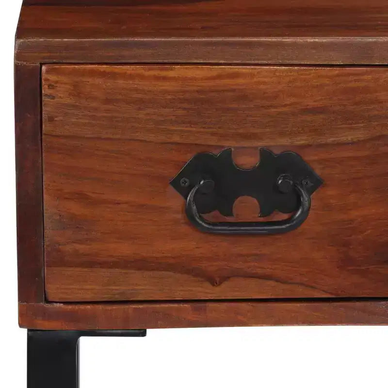 Bureau en bois massif avec accents en cuir et 3 tiroirs, marron foncé