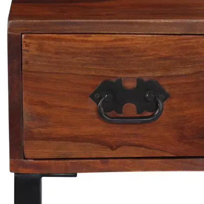 Bureau en bois massif avec accents en cuir et 3 tiroirs, marron foncé