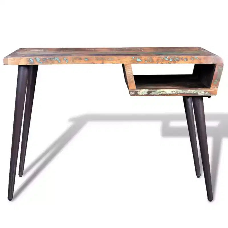Bureau en bois recyclé avec pieds en fer, style industriel vintage, 43x20x31 po