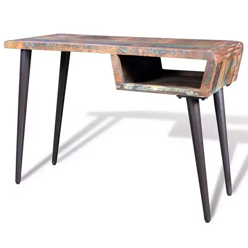 Bureau en bois recyclé avec pieds en fer, style industriel vintage, 43x20x31 po