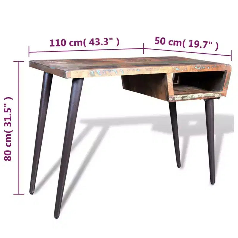 Bureau en bois recyclé avec pieds en fer, style industriel vintage, 43x20x31 po