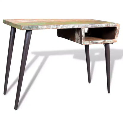 Bureau en bois recyclé avec pieds en fer, style industriel vintage, 43x20x31 po