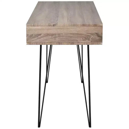 Bureau moderne avec 2 compartiments ouverts, finition grise, pieds en métal épingle, 109x51x76 cm
