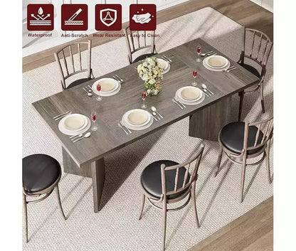 Table à manger rectangulaire de 180 cm pour 6-8 personnes, grande table de cuisine de style ferme, table de dîner en bois avec plateau épaissi et pieds plats robustes