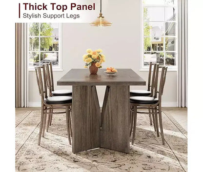 Table à manger rectangulaire de 180 cm pour 6-8 personnes, grande table de cuisine de style ferme, table de dîner en bois avec plateau épaissi et pieds plats robustes