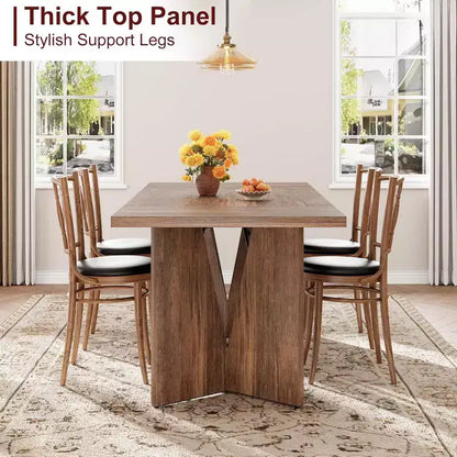 Table à manger rectangulaire de 180 cm pour 6-8 personnes, grande table de cuisine de style ferme, table de dîner en bois avec plateau épaissi et pieds plats robustes