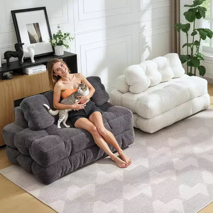 Canapé-lit pliable 3-en-1, futon de sol en velours côtelé avec oreiller, lit d'appoint en mousse déchiquetée