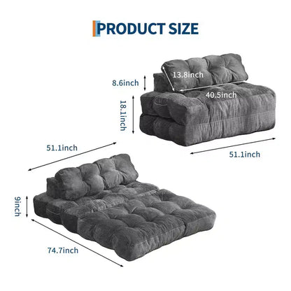 Canapé-lit pliable 3-en-1, futon de sol en velours côtelé avec oreiller, lit d'appoint en mousse déchiquetée