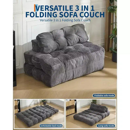 Canapé-lit pliable 3-en-1, futon de sol en velours côtelé avec oreiller, lit d'appoint en mousse déchiquetée