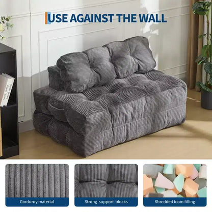 Canapé-lit pliable 3-en-1, futon de sol en velours côtelé avec oreiller, lit d'appoint en mousse déchiquetée