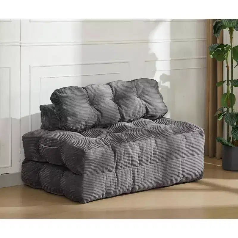 Canapé-lit pliable 3-en-1, futon de sol en velours côtelé avec oreiller, lit d'appoint en mousse déchiquetée
