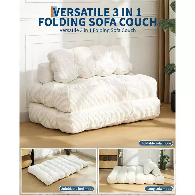 Canapé-lit pliable 3-en-1, futon de sol en velours côtelé avec oreiller, lit d'appoint en mousse déchiquetée