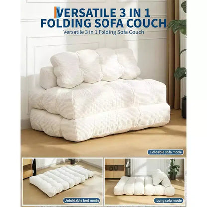 Canapé-lit pliable 3-en-1, futon de sol en velours côtelé avec oreiller, lit d'appoint en mousse déchiquetée
