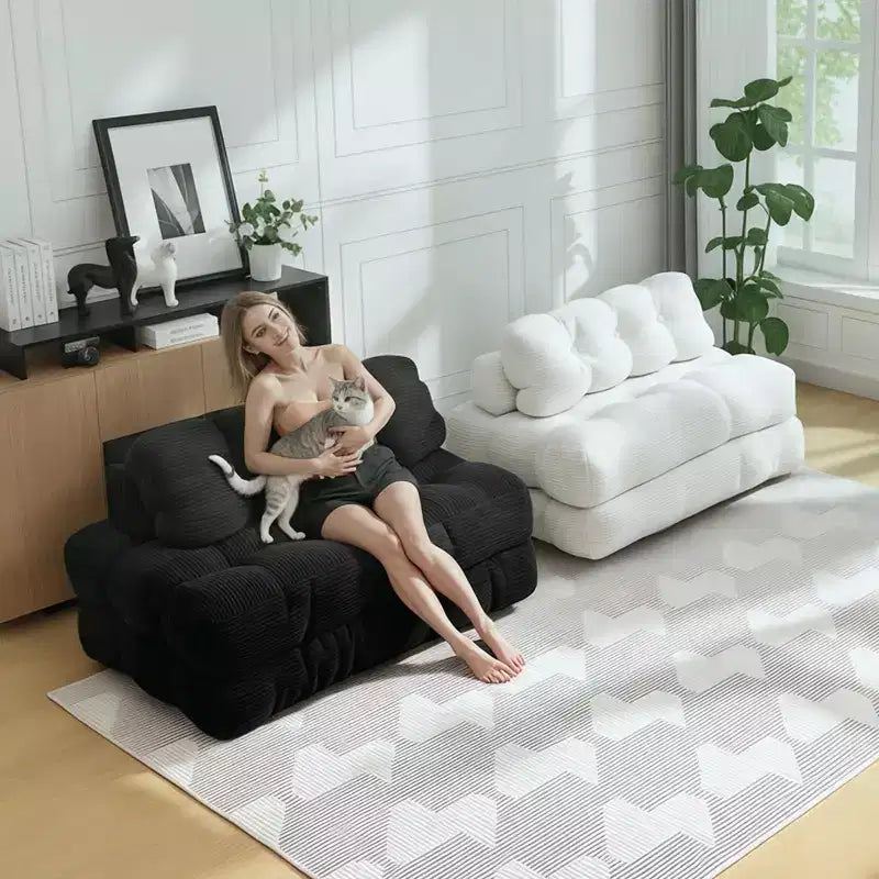 Canapé-lit pliable 3-en-1, futon de sol en velours côtelé avec oreiller, lit d'appoint en mousse déchiquetée
