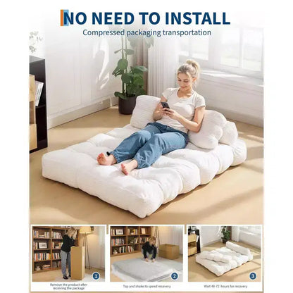 Canapé-lit pliable 3-en-1, futon de sol en velours côtelé avec oreiller, lit d'appoint en mousse déchiquetée