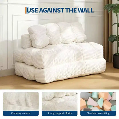 Canapé-lit pliable 3-en-1, futon de sol en velours côtelé avec oreiller, lit d'appoint en mousse déchiquetée