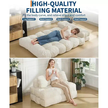Canapé-lit pliable 3-en-1, futon de sol en velours côtelé avec oreiller, lit d'appoint en mousse déchiquetée