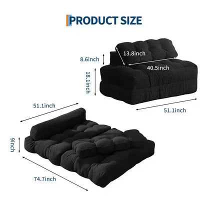 Canapé-lit pliable 3-en-1, futon de sol en velours côtelé avec oreiller, lit d'appoint en mousse déchiquetée