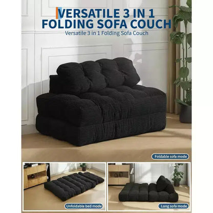 Canapé-lit pliable 3-en-1, futon de sol en velours côtelé avec oreiller, lit d'appoint en mousse déchiquetée