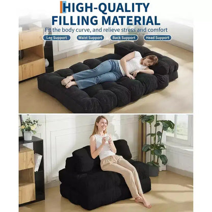 Canapé-lit pliable 3-en-1, futon de sol en velours côtelé avec oreiller, lit d'appoint en mousse déchiquetée