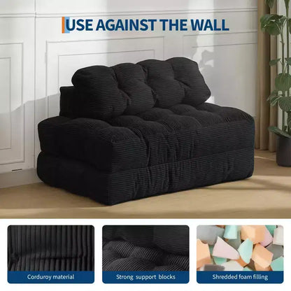 Canapé-lit pliable 3-en-1, futon de sol en velours côtelé avec oreiller, lit d'appoint en mousse déchiquetée