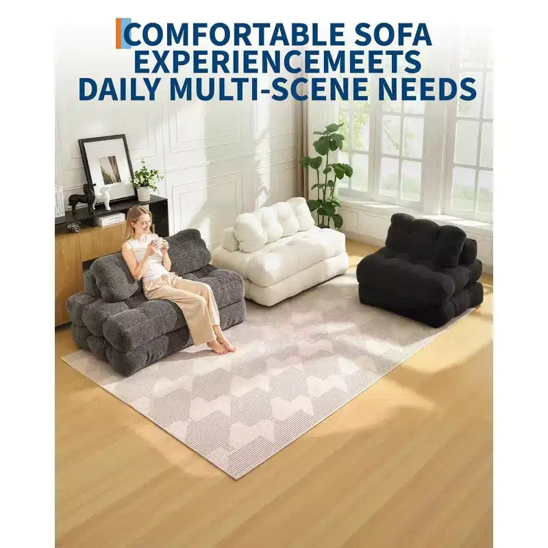 Canapé-lit pliable 3-en-1, futon de sol en velours côtelé avec oreiller, lit d'appoint en mousse déchiquetée