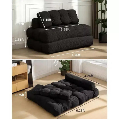 Canapé-lit pliable 3-en-1, futon de sol en velours côtelé avec oreiller, lit d'appoint en mousse déchiquetée
