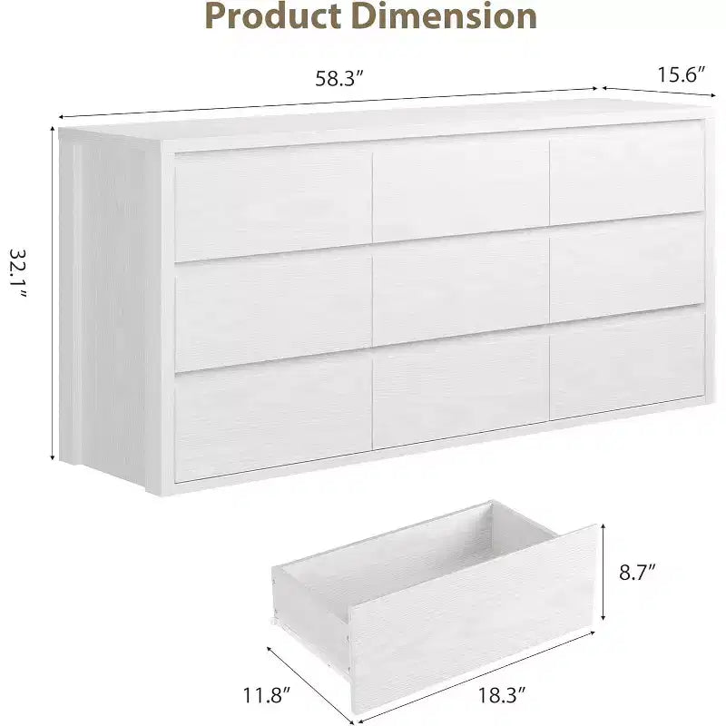 Commode à 9 tiroirs pour chambre à coucher, grande commode moderne, grand organisateur de rangement en bois pour salon, couloir, entrée