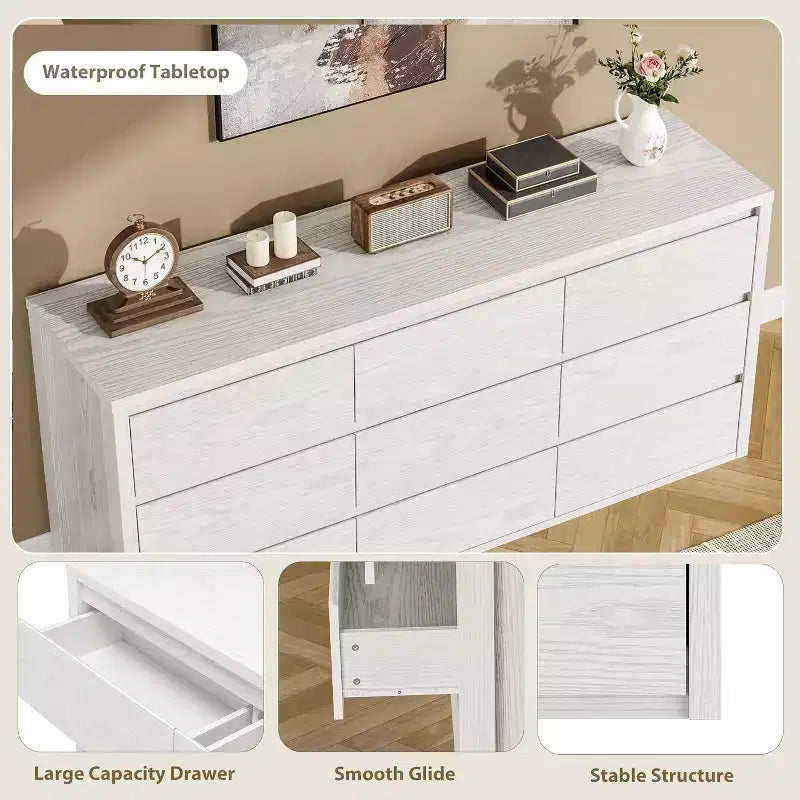 Commode à 9 tiroirs pour chambre à coucher, grande commode moderne, grand organisateur de rangement en bois pour salon, couloir, entrée