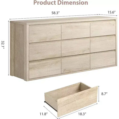 Commode à 9 tiroirs pour chambre à coucher, grande commode moderne, grand organisateur de rangement en bois pour salon, couloir, entrée