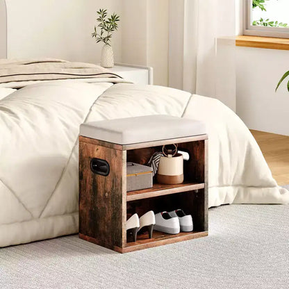 Banc de rangement pour chaussures moderne, cadre en bois et siège rembourré moelleux, repose-pieds pour entrée et chambre